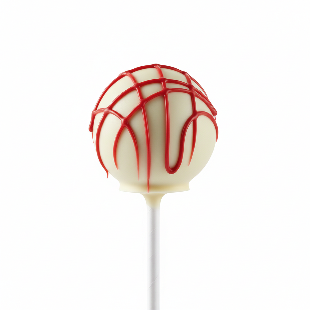 Red velvet cake pop with red drizzle