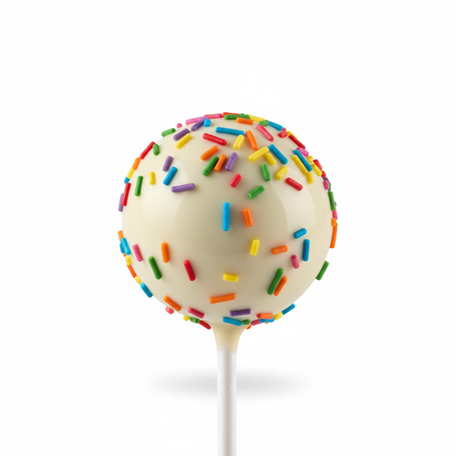 White chocolate cake pop with sprinkles